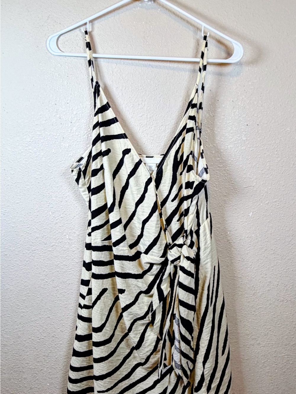 H&M Black & Cream Zebra-Print Wrap Strappy Mini Dress. Side Knot. Size XL